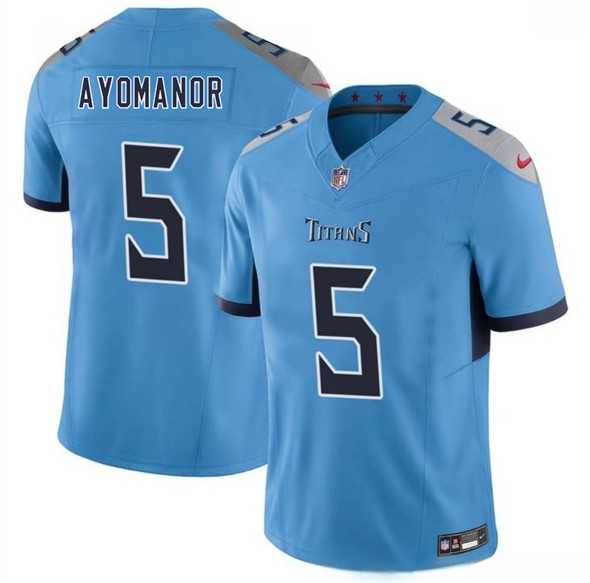 Men & Women & Youth Tennessee Titans #5 Elic Ayomanor Blue 2025 Draft F.U.S.E. Vapor Limited Stitched Jersey